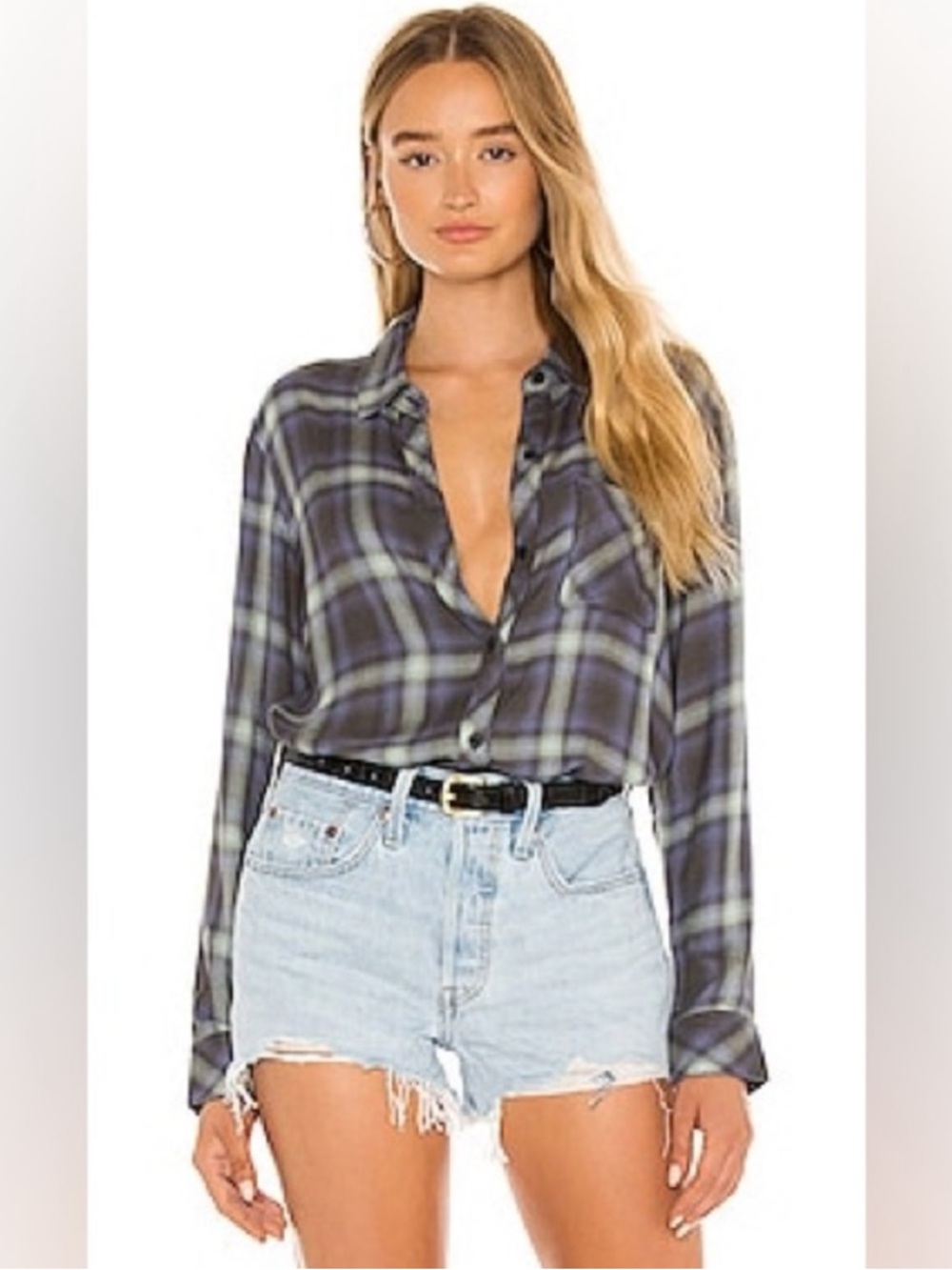 ISO Rails Hunter Plaid Shirt in Mint Ash Blue. NWT.